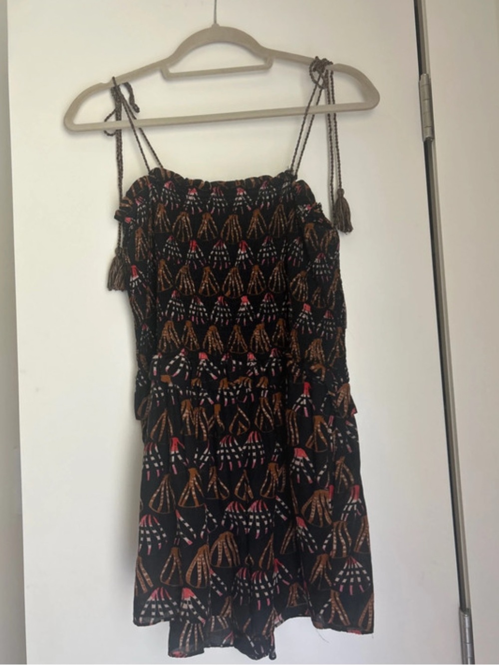 Ulla Johnson Black Geometric Tie-Shoulder Mini Dress